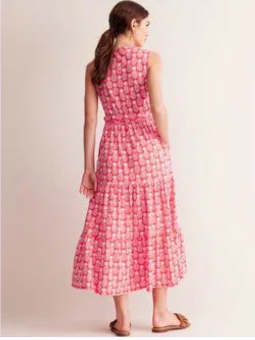 Boden Pink Printed Sleeveless Maxi Dress with Waist Tie - Picture 2 of 5
